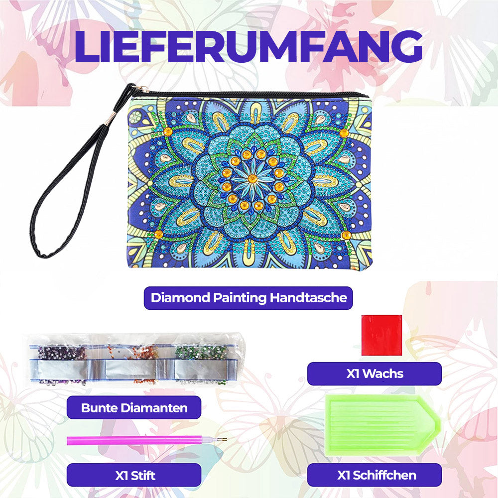 Eisblaues Chrysanthemen Mandala Diamond Painting Handgelenktasche