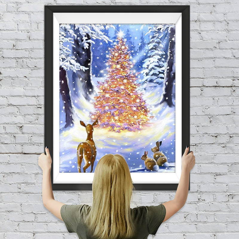 Elch Kaninchen Weihnachtsbaum Diamond Painting