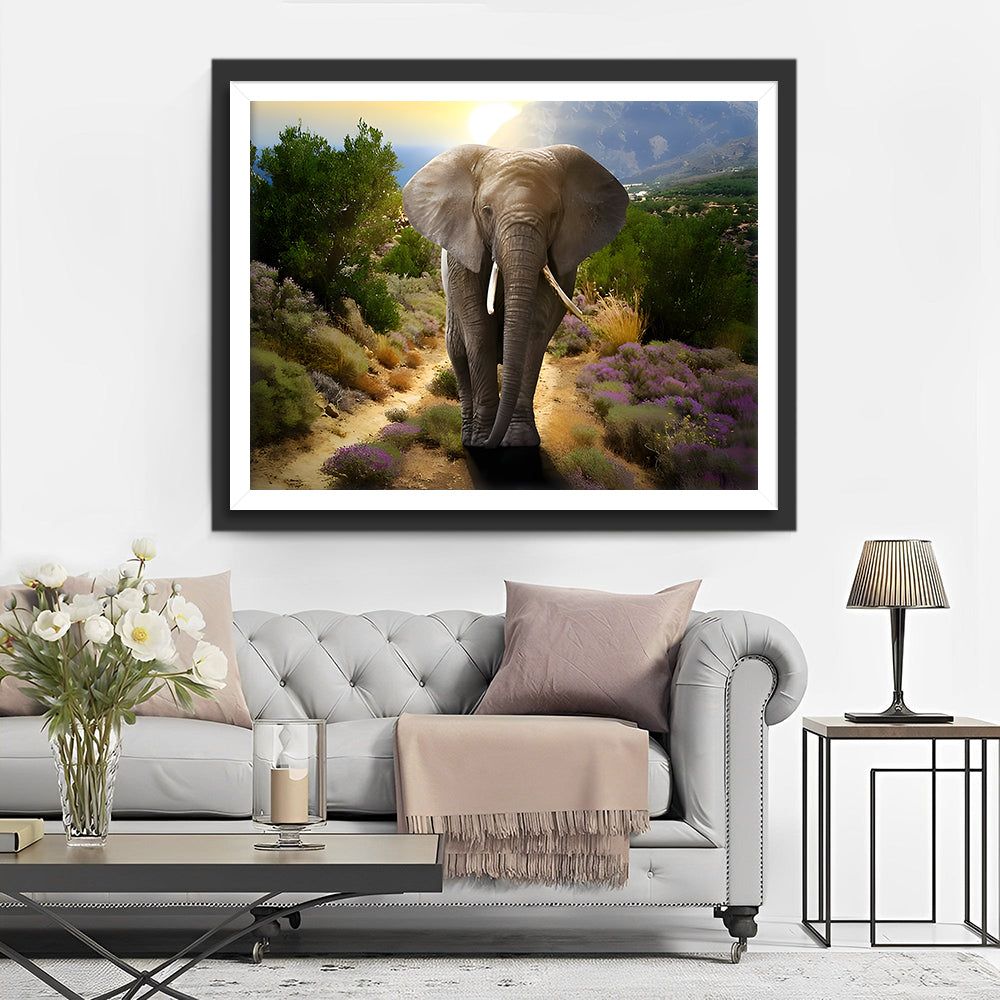 Elefant auf dem Weg Diamond Painting