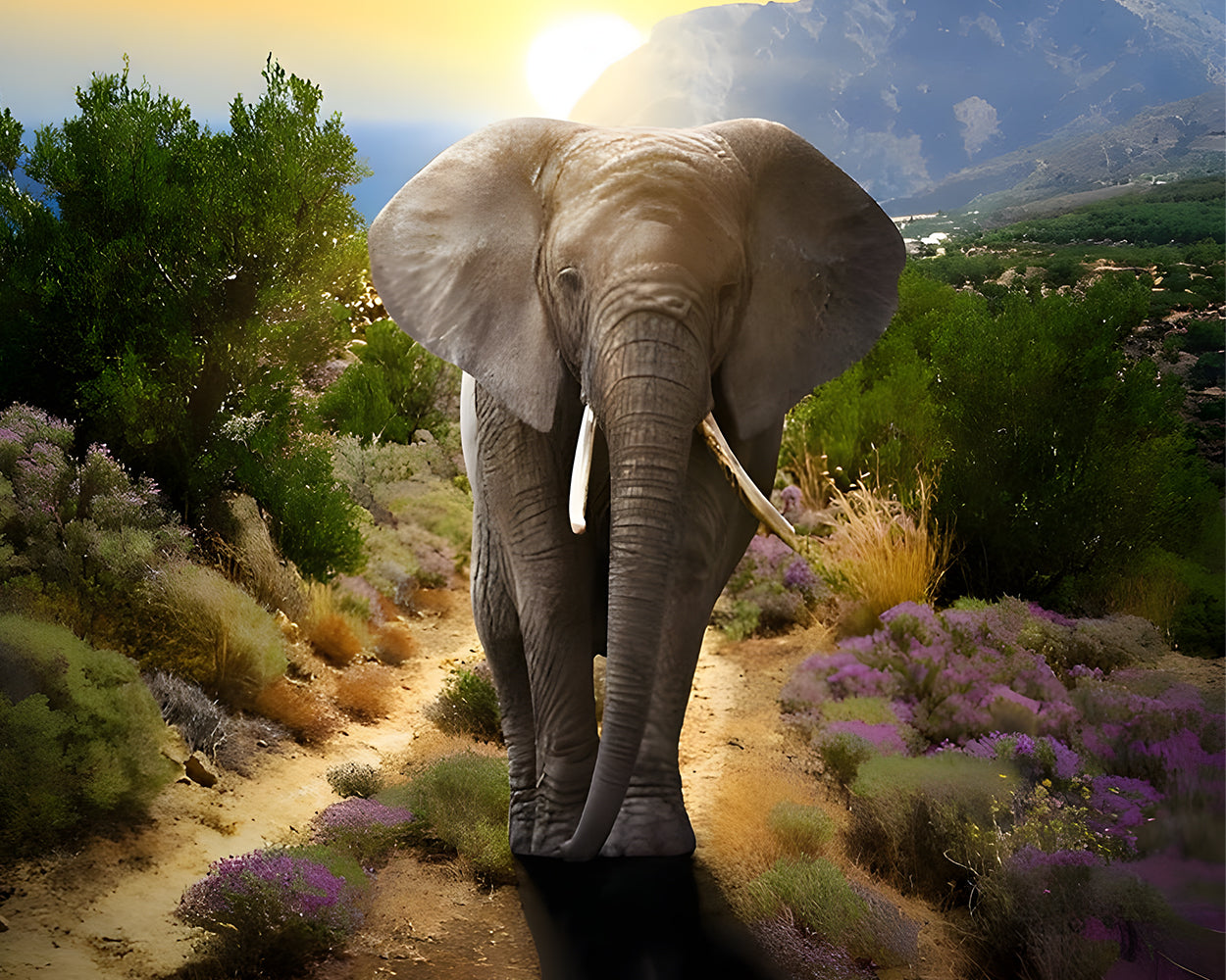 Elefant auf dem Weg Diamond Painting