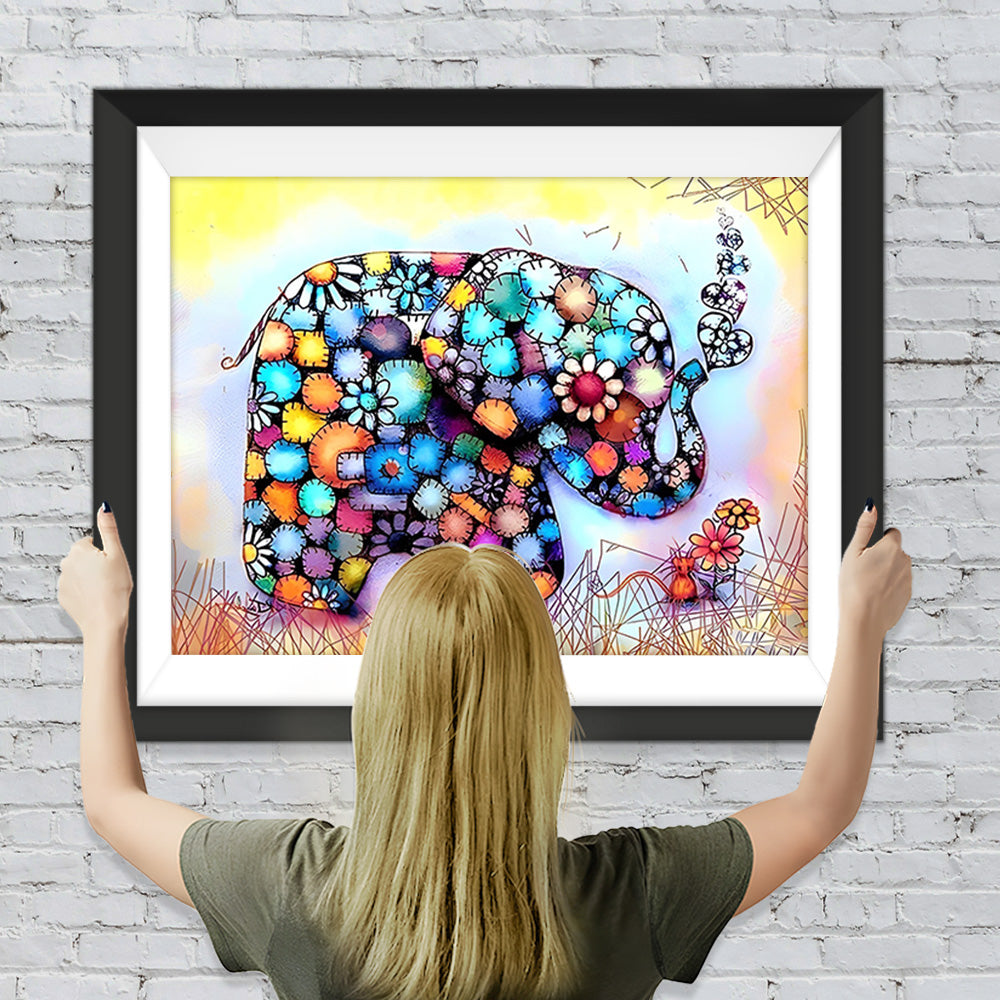 Elefant mit Blumen Diamond Painting