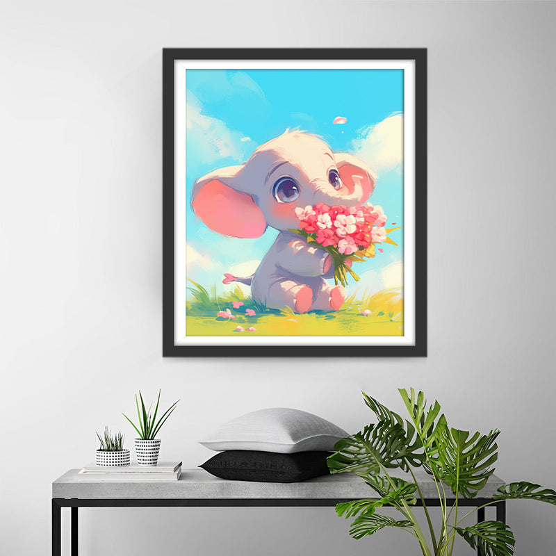 Elefant mit Blumen Diamond Painting