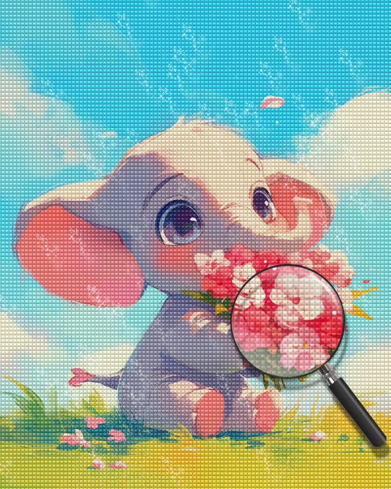 Elefant mit Blumen Diamond Painting