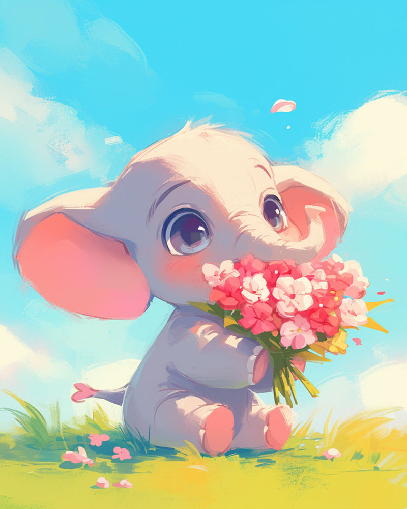 Elefant mit Blumen Diamond Painting