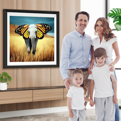 Elefant mit Schmetterling-Ohren im Weizenfeld Diamond Painting