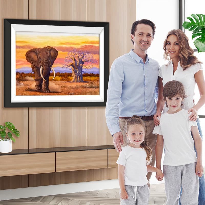 Elefant und dürrer Baum auf der Wiese Diamond Painting