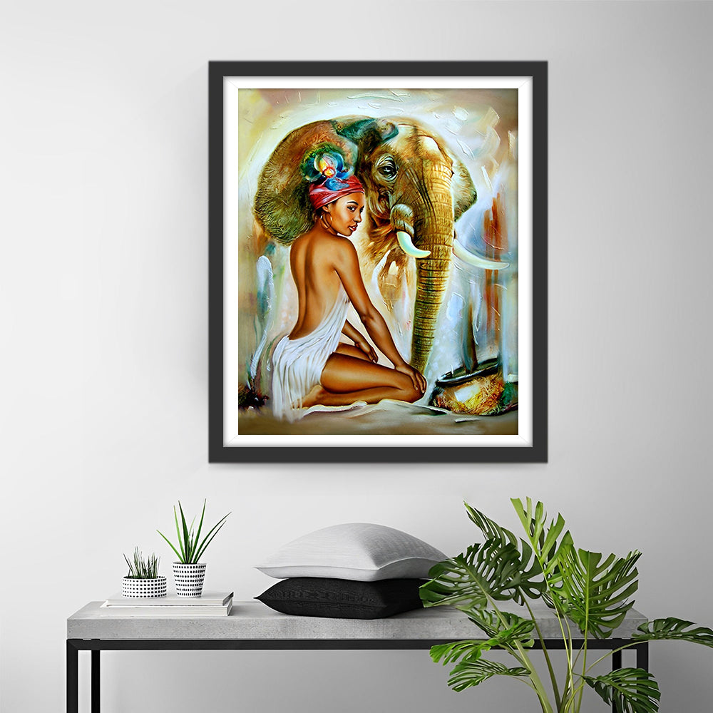 Elefant und Frau Diamond Painting
