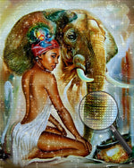 Elefant und Frau Diamond Painting