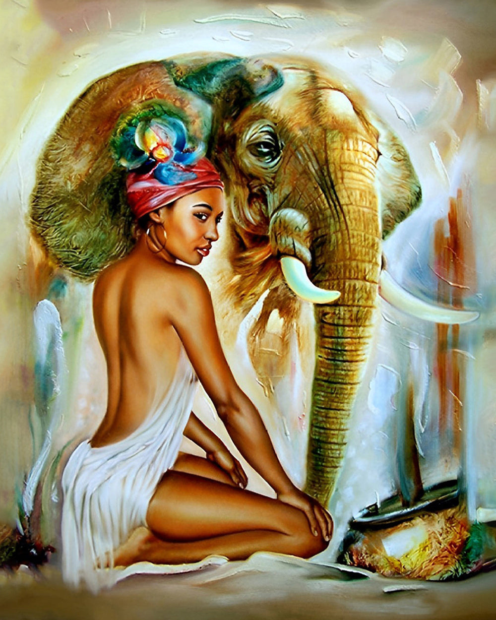Elefant und Frau Diamond Painting