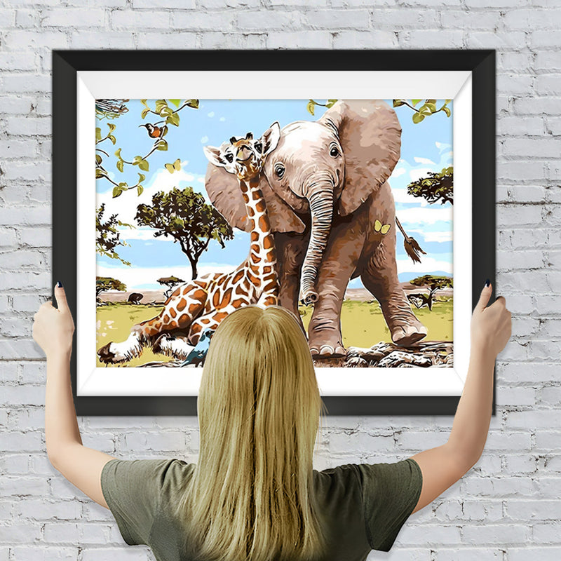 Elefant und Giraffe Diamond Painting