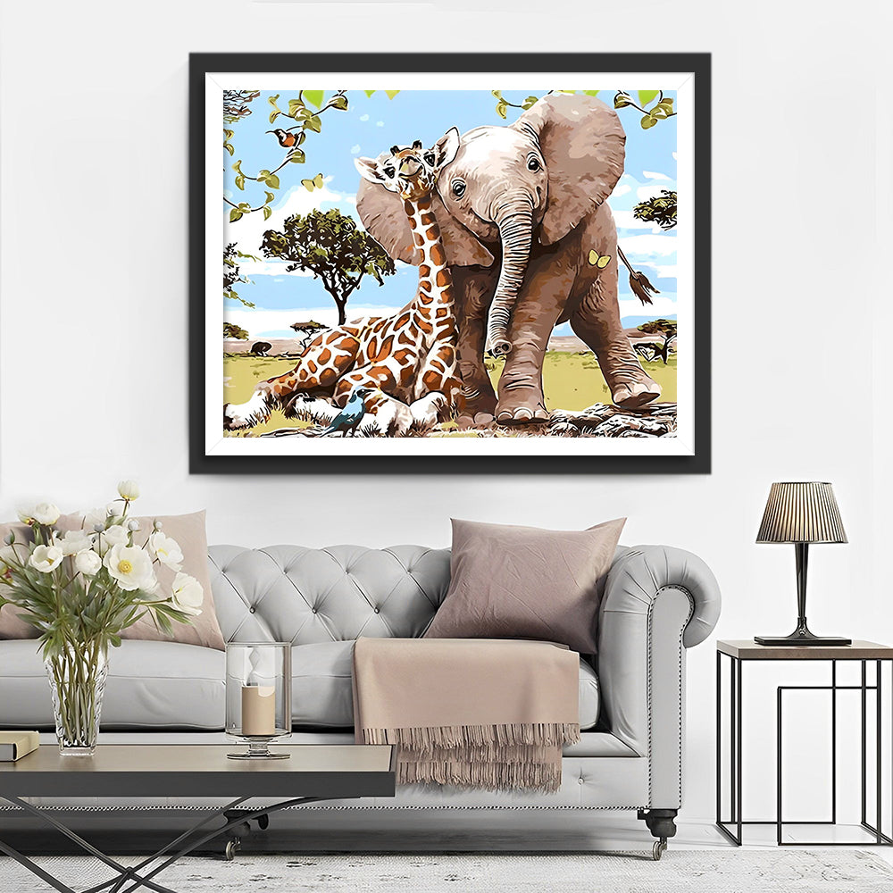 Elefant und Giraffe Diamond Painting