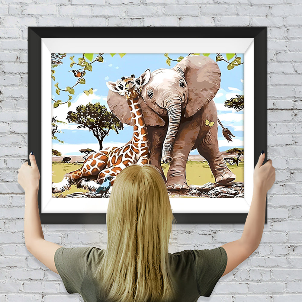 Elefant und Giraffe Diamond Painting