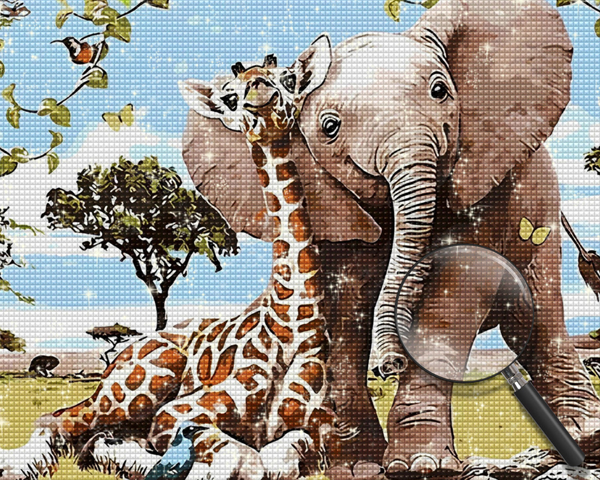 Elefant und Giraffe Diamond Painting