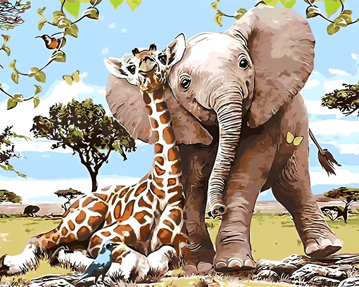 Elefant und Giraffe Diamond Painting