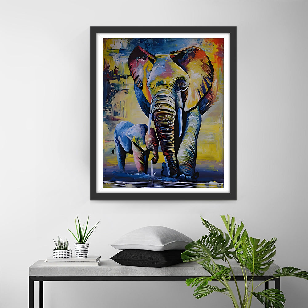 Elefant und sein Baby Diamond Painting