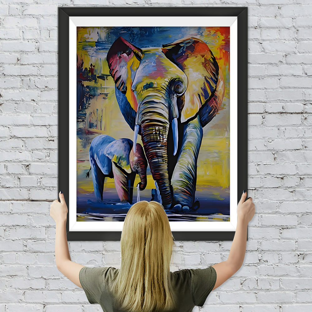 Elefant und sein Baby Diamond Painting
