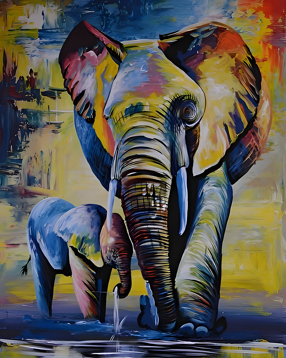 Elefant und sein Baby Diamond Painting