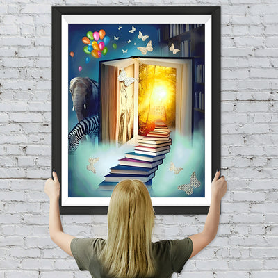 Elefant, Zebra und Bücher Diamond Painting