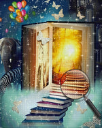 Elefant, Zebra und Bücher Diamond Painting