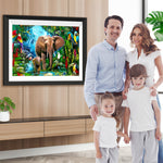 Elefanten und Papageien im Regenwald Diamond Painting