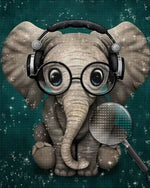 Elefantenbaby mit Brille und Kopfhörer Diamond Painting