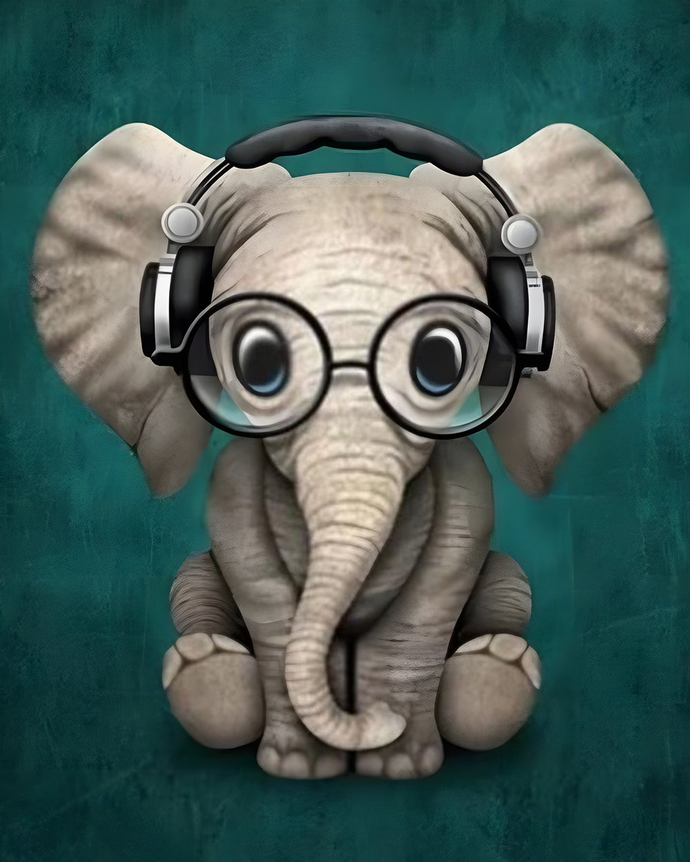 Elefantenbaby mit Brille und Kopfhörer Diamond Painting