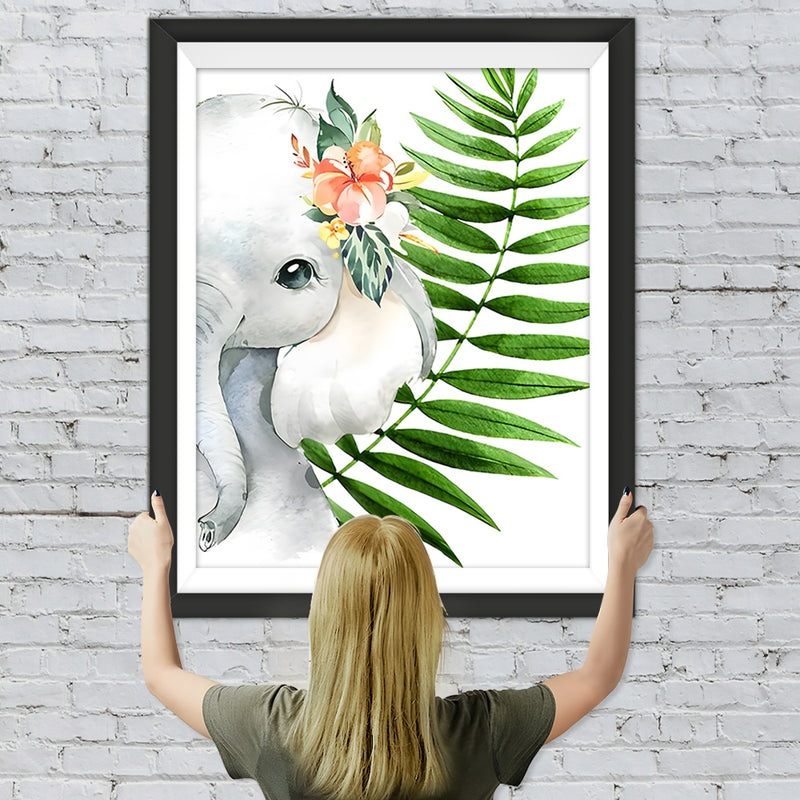 Elefantenbaby und Blatt Diamond Painting