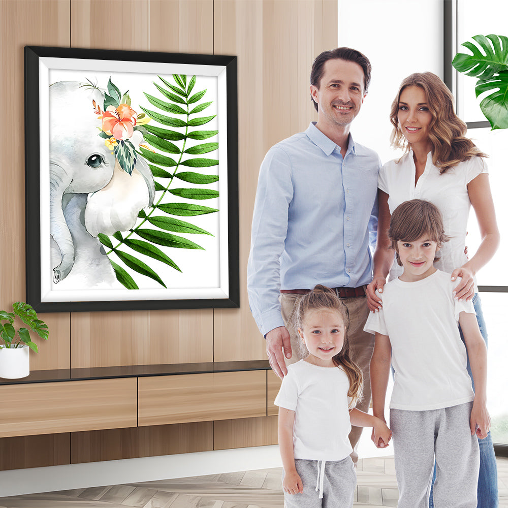 Elefantenbaby und Blatt Diamond Painting