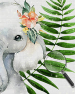 Elefantenbaby und Blatt Diamond Painting