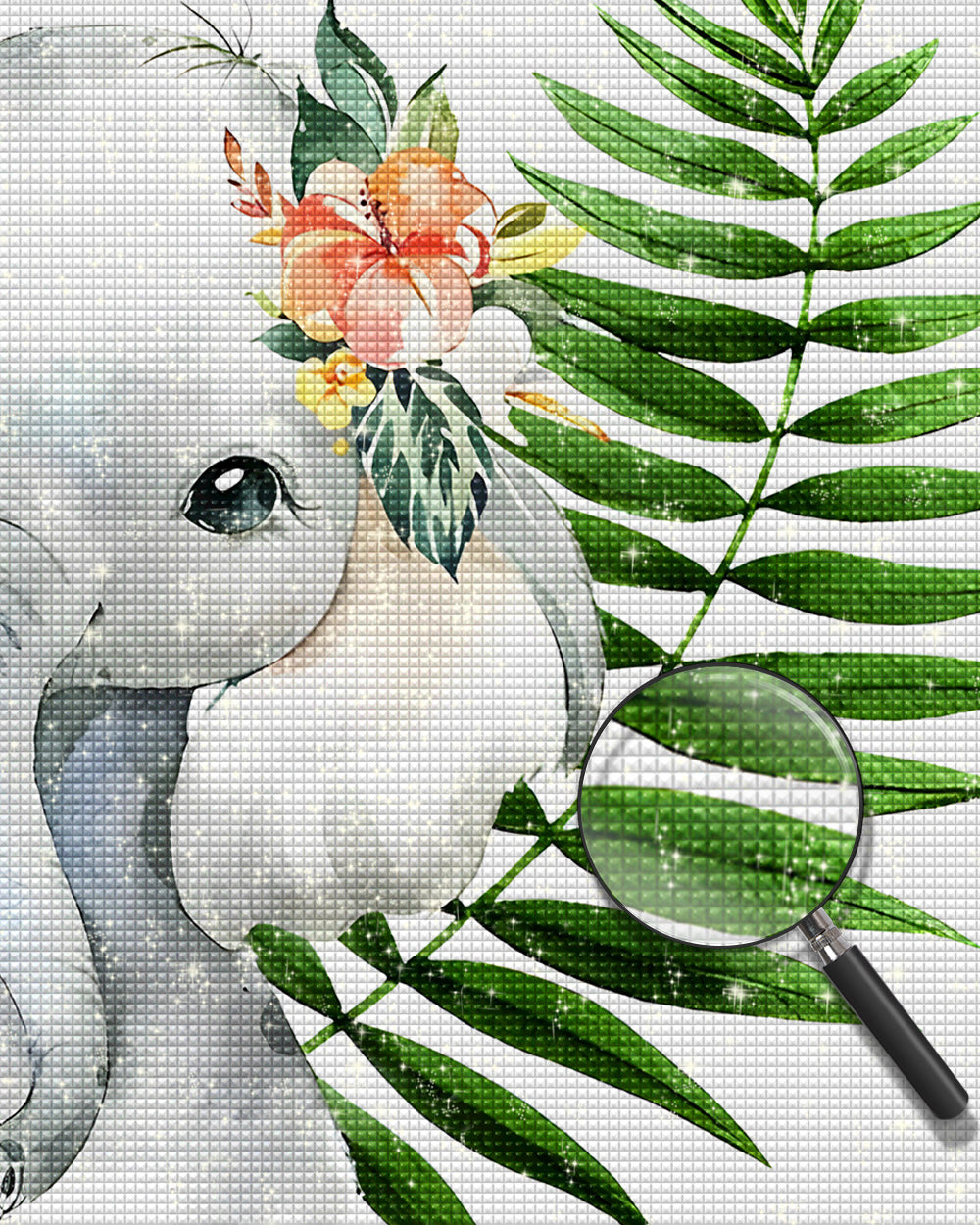 Elefantenbaby und Blatt Diamond Painting