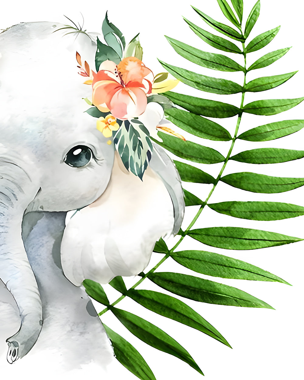 Elefantenbaby und Blatt Diamond Painting