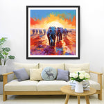 Elefantengruppe bei Sonnenaufgang Diamond Painting