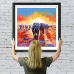Elefantengruppe bei Sonnenaufgang Diamond Painting
