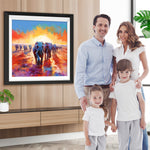 Elefantengruppe bei Sonnenaufgang Diamond Painting