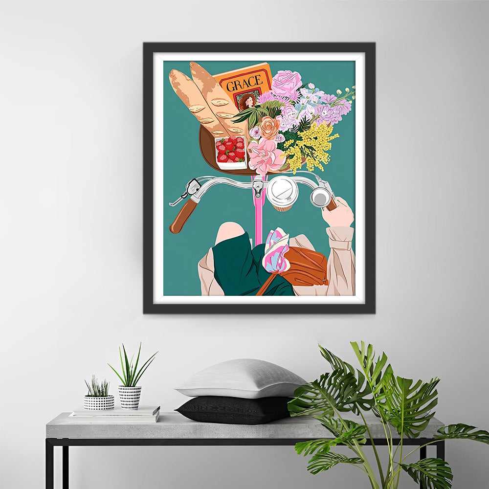 Elegantes Mädchen auf Fahrrad Diamond Painting