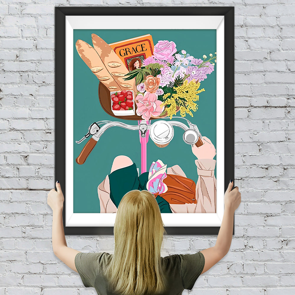 Elegantes Mädchen auf Fahrrad Diamond Painting