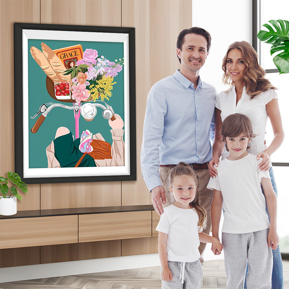 Elegantes Mädchen auf Fahrrad Diamond Painting