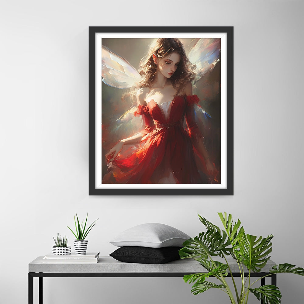 Engel Frau im roten Kleid Diamond Painting