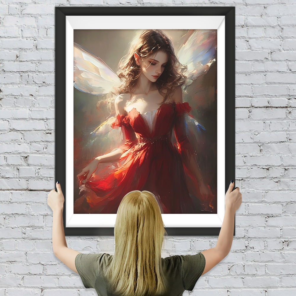 Engel Frau im roten Kleid Diamond Painting