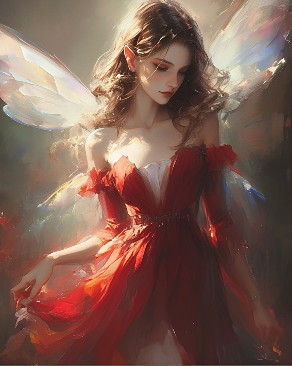 Engel Frau im roten Kleid Diamond Painting