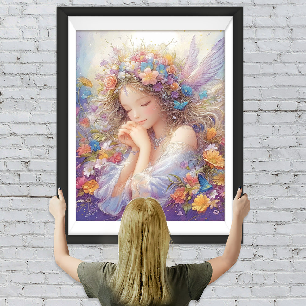 Engelsmädchen und Blumen Diamond Painting