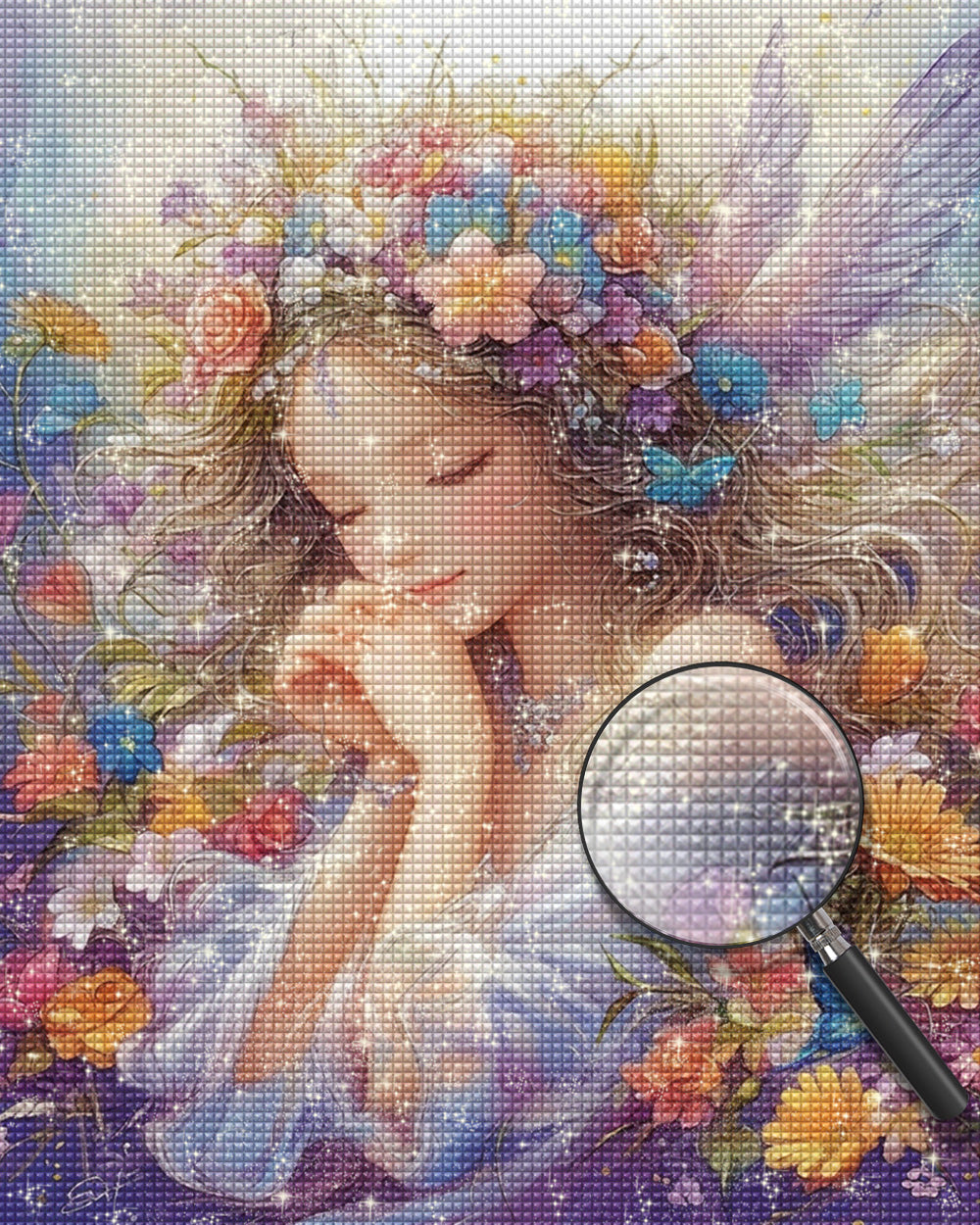 Engelsmädchen und Blumen Diamond Painting