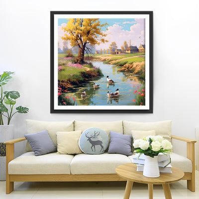 Enten im Fluss auf dem Land Diamond Painting