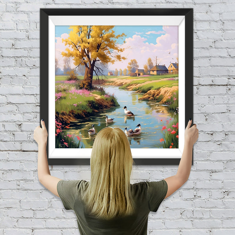 Enten im Fluss auf dem Land Diamond Painting