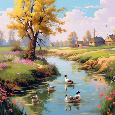 Enten im Fluss auf dem Land Diamond Painting