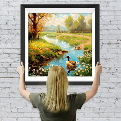 Enten im Quellfluss Diamond Painting