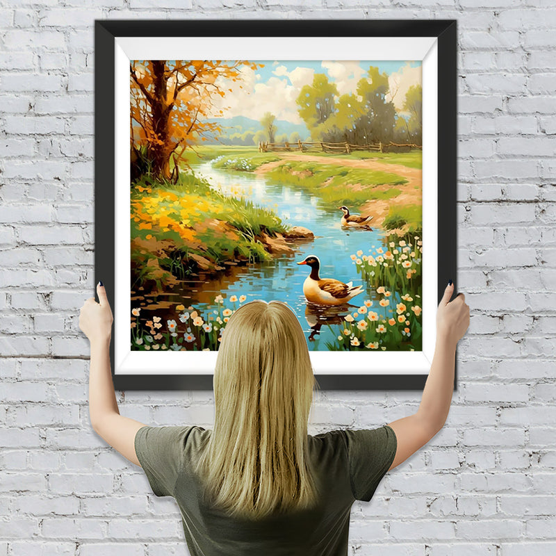 Enten im Quellfluss Diamond Painting