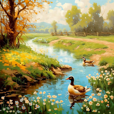 Enten im Quellfluss Diamond Painting
