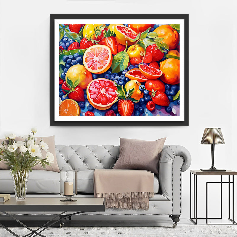 Erdbeeren, Grapefruit und Heidelbeeren Diamond Painting