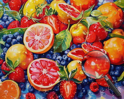 Erdbeeren, Grapefruit und Heidelbeeren Diamond Painting